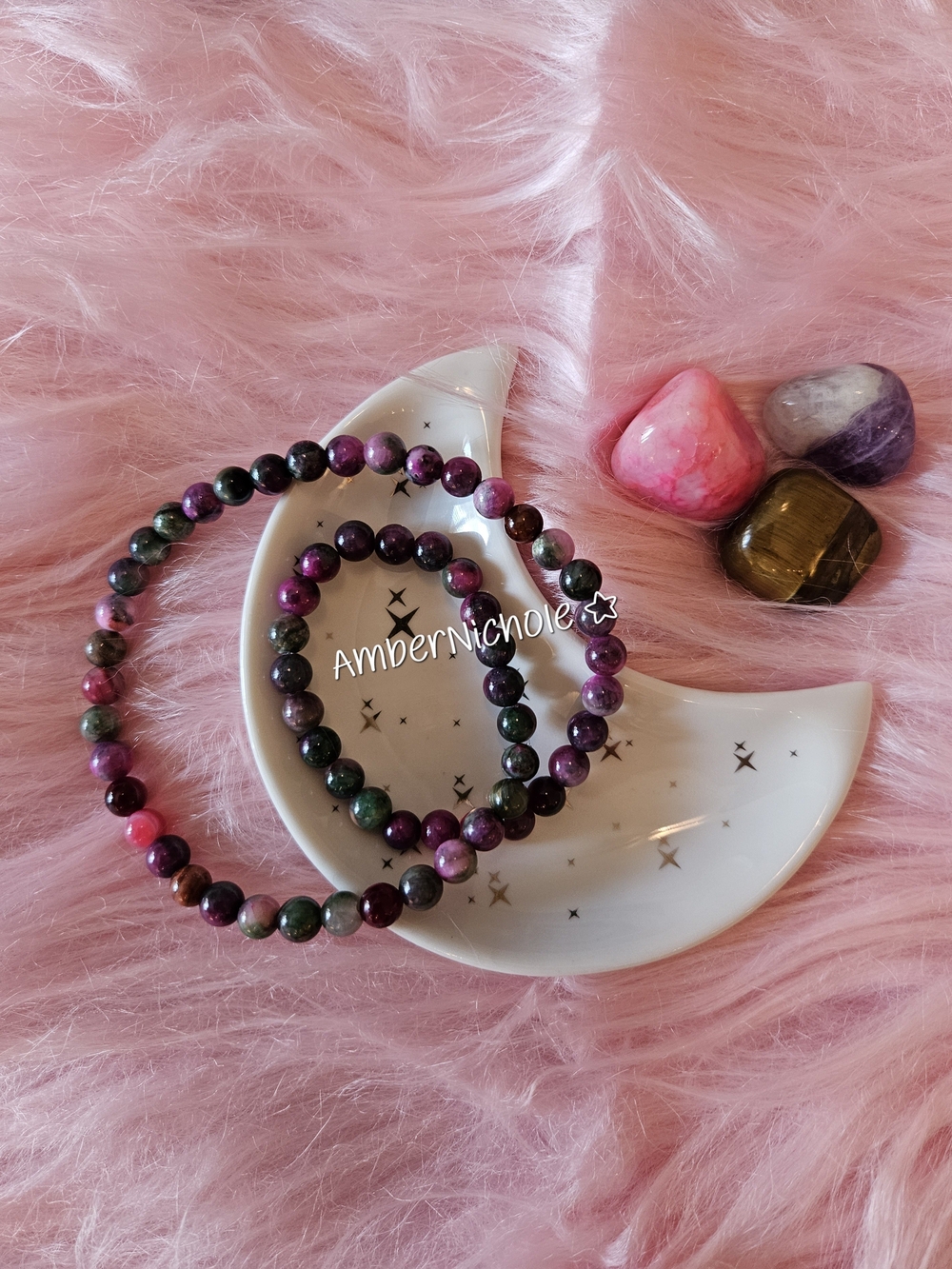 Multicolor☆Ruby Zoisite Beaded Stretch Double Wrap Bracelet - Picture 2 of 5